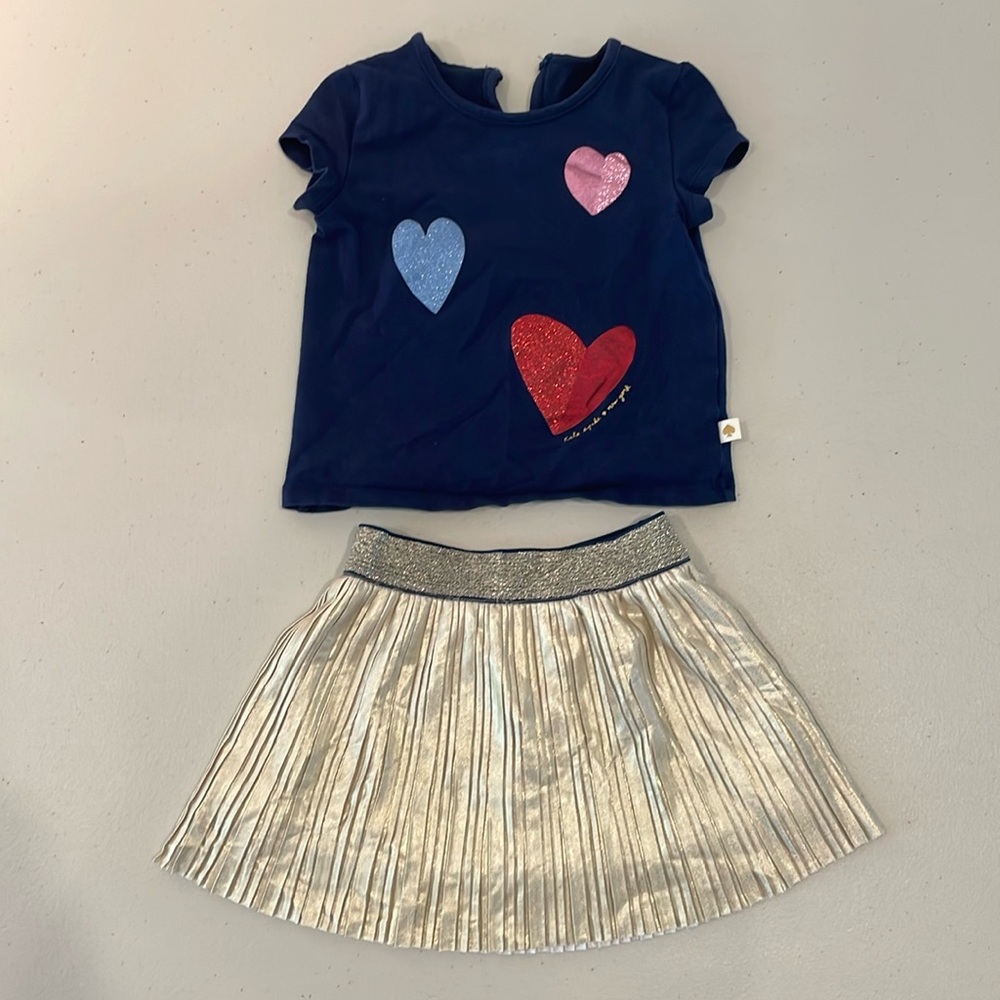 EUC Kate Spade Girls' Valentine Hearts Shirt & Gold
Skirt Set 18 Months